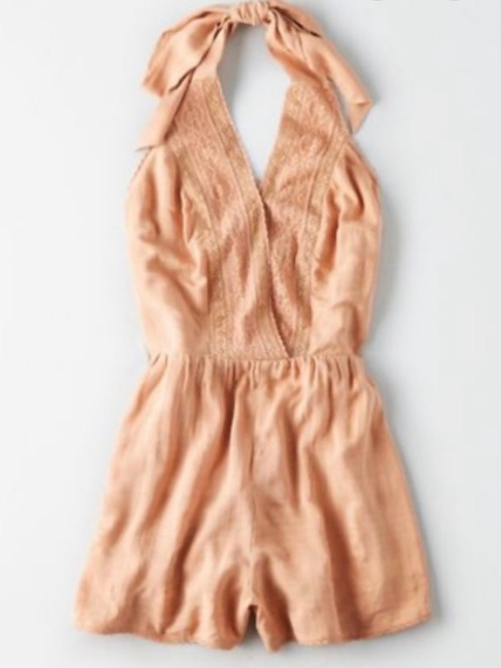 American Eagle Outfitters Lace Trim Smocked Halter Shorts Romper Festival Boho
